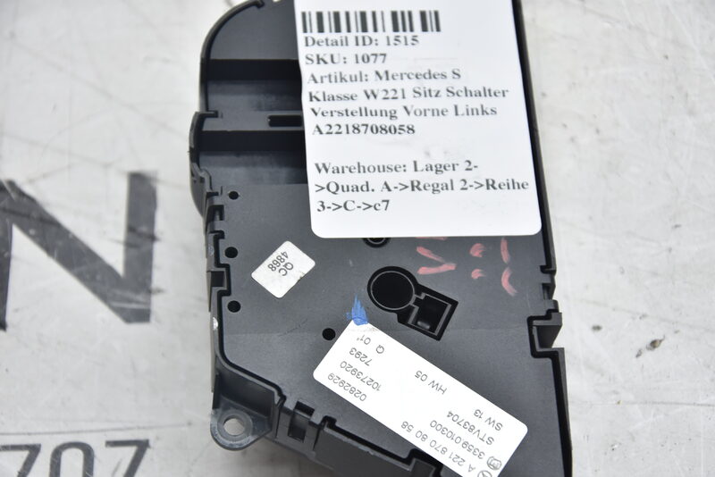 Mercedes S Klasse W221 Sitz Schalter Verstellung Vorne Links A2218708058 Bild 3