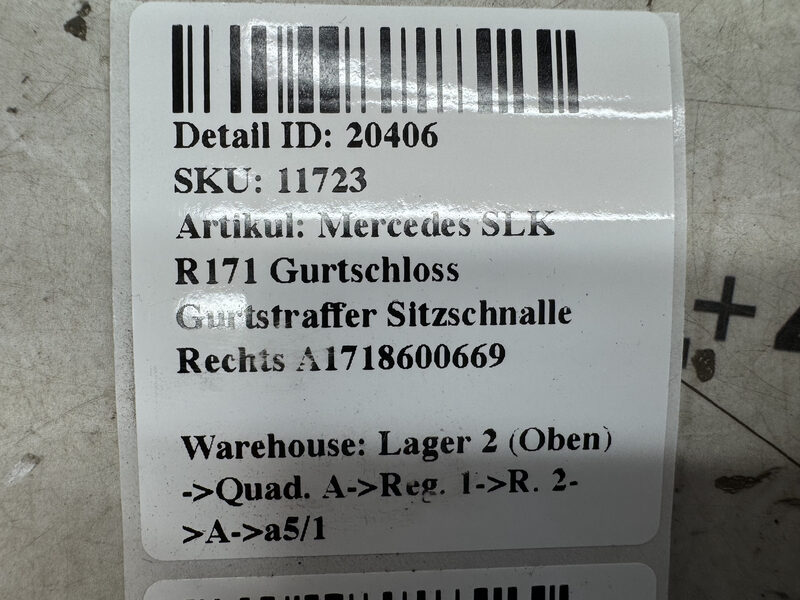 Mercedes SLK R171 Gurtschloss Gurtstraffer Sitzschnalle Rechts A1718600669 Bild 5