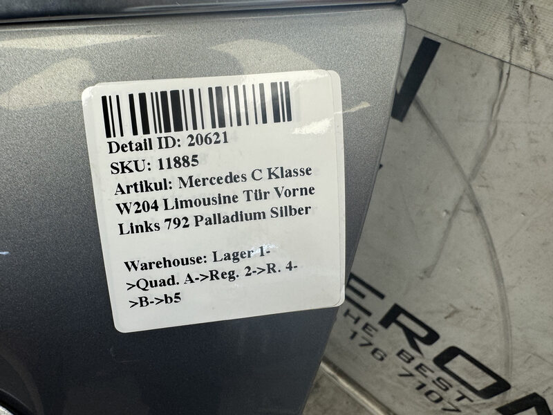 Mercedes C Klasse W204 Limo/Kombi Tür Vorne Links 792 Palladium Silber Bild 9