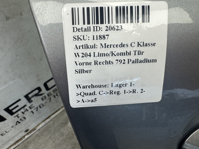 Mercedes C Klasse W204 Limo/Kombi Tür Vorne Rechts 792 Palladium Silber Bild 5