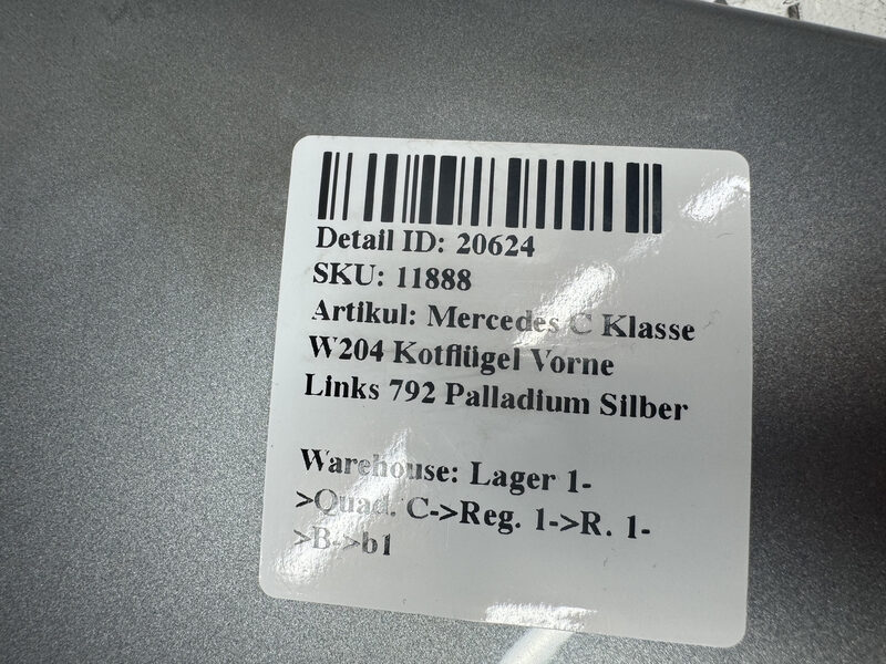 Mercedes C Klasse W204 Kotflügel Vorne Links 792 Palladium Silber Bild 5