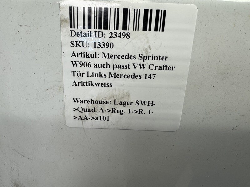 Mercedes Sprinter  W906 auch passt VW Crafter Tür Links Mercedes 147 Arktikweiss Bild 7