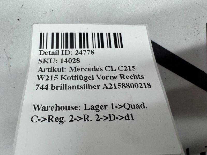 Mercedes CL C215 W215  Kotflügel Vorne Rechts 744 brillantsilber A2158800218 Bild 8