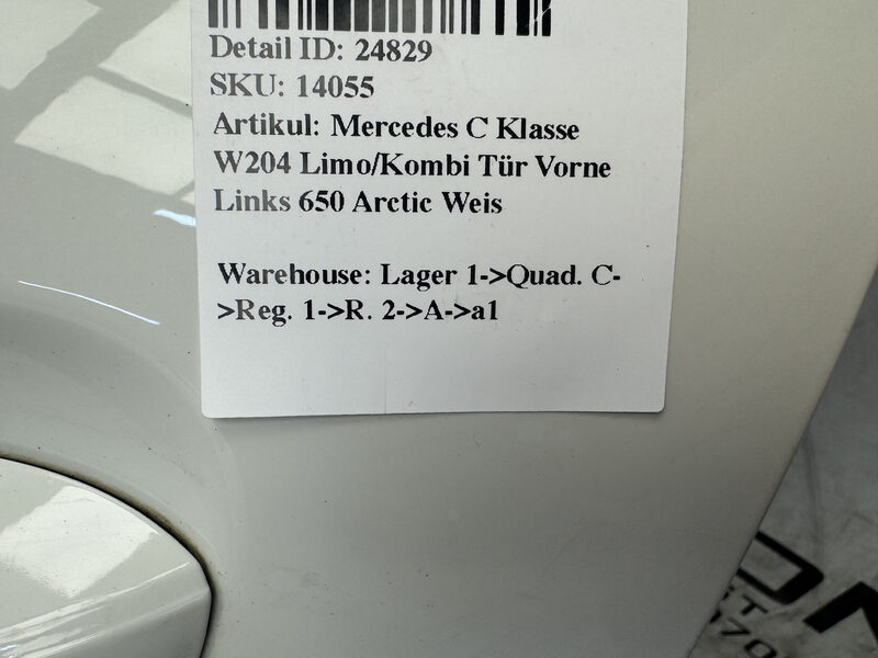 Mercedes C Klasse W204 Limo/Kombi Tür Vorne Links 650 Arctic Weis Bild 5