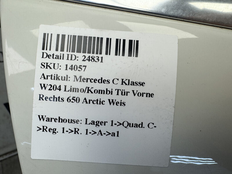 Mercedes C Klasse W204 Limo/Kombi Tür Vorne Rechts 650 Arctic Weis Bild 6