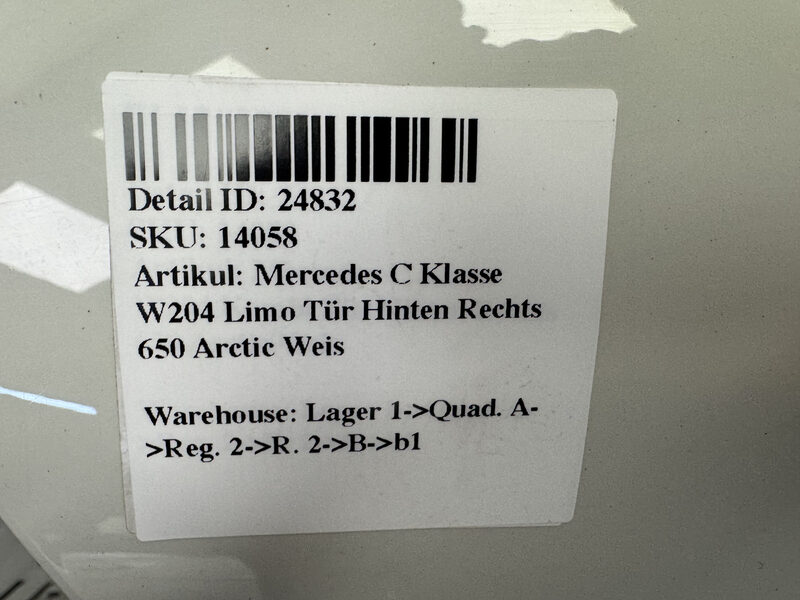 Mercedes C Klasse W204 Limo Tür Hinten Rechts 650 Arctic Weis Bild 5