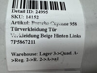 Porsche Cayenne 958 Türverkleidung Tür Verkleidung Beige Hinten Links 7P5867211 Bild 6