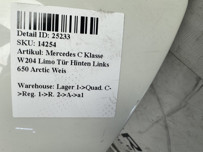 Mercedes C Klasse W204 Limo Tür Hinten Links 650 Arctic Weis Bild 8