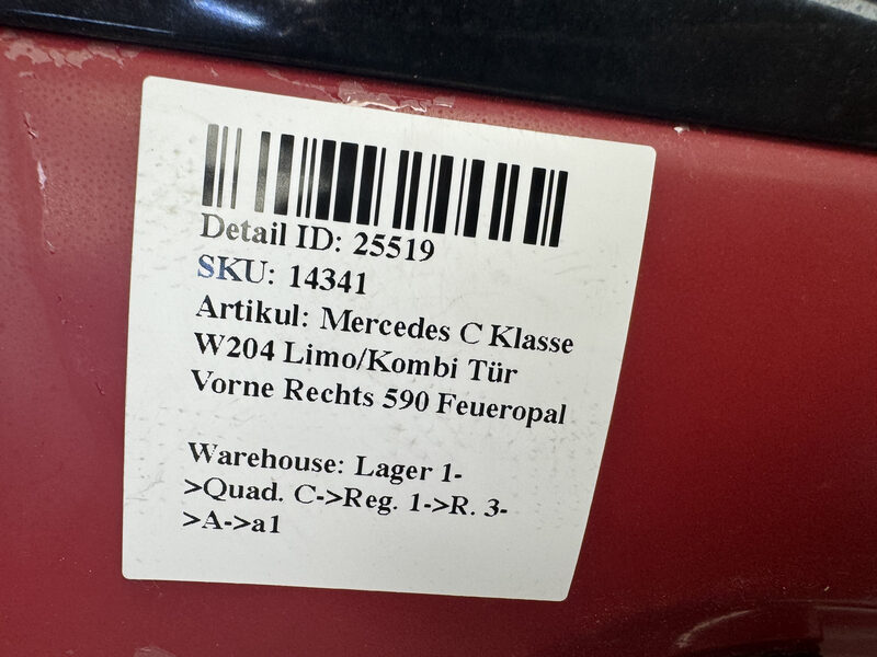 Mercedes C Klasse W204 Limo/Kombi Tür Vorne Rechts 590 Feueropal Bild 8