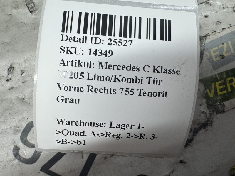 Mercedes C Klasse W205 Limo/Kombi Tür Vorne Rechts 755 Tenorit Grau Bild 5