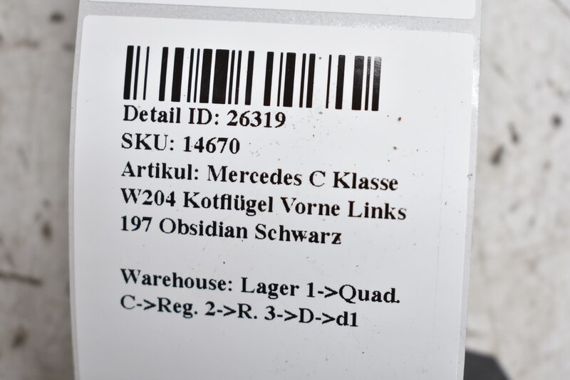 Mercedes C Klasse W204  Kotflügel Vorne Links 197 Obsidian Schwarz Bild 7