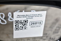 Mercedes-Benz E Klasse W211 Außen Seiten Spiegel rechts 040 Schwarz Bild 7