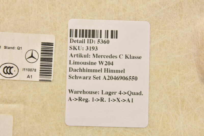 Mercedes C Limo W204 Dachhimmel Himmel Schwarz Set A2046906550 Bild 10