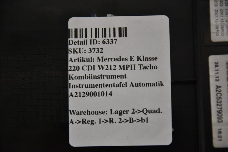 Mercedes E Klasse 220 CDI W212 MPH Tacho Kombiinstrument Automatik A2129001014 Bild 4