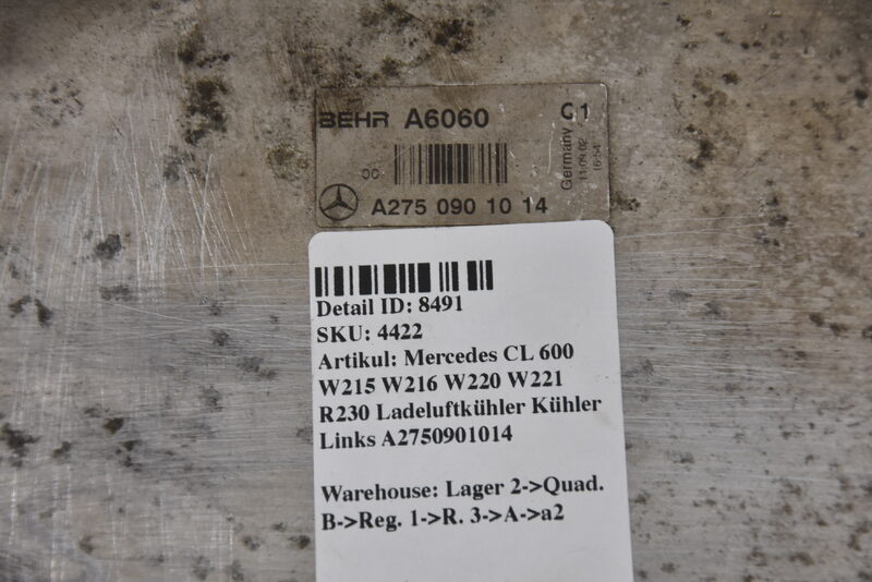 Mercedes CL 600 W215 W216 W220 W221 R230 Ladeluftkühler Kühler Links A2750901014 Bild 5