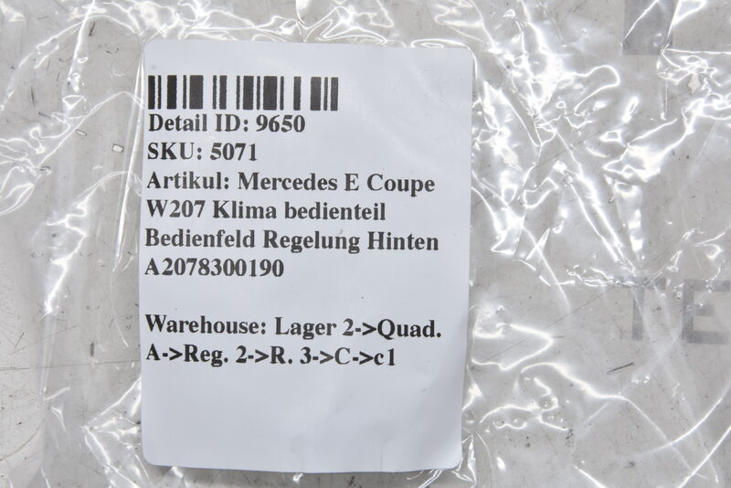 Mercedes E Coupe W207 Klima bedienteil Bedienfeld Regelung Hinten A2078300190 Bild 7