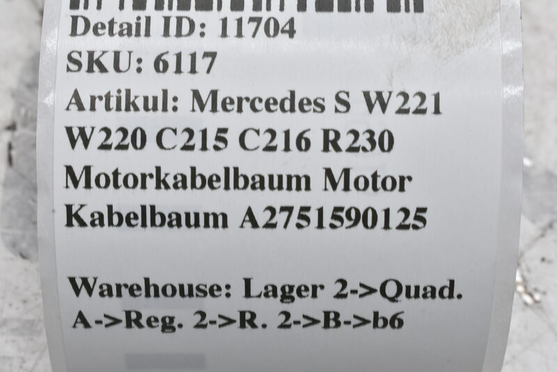 Mercedes S W221 W220 C215 C216 R230 Motorkabelbaum Motor Kabelbaum A2751590125 Bild 9