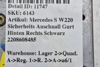 Mercedes S W220 Sicherheits Anschnall Gurt Hinten Rechts Schwarz 2208608485 Bild 6
