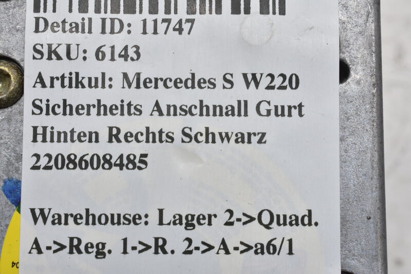 Mercedes S W220 Sicherheits Anschnall Gurt Hinten Rechts Schwarz 2208608485 Bild 6
