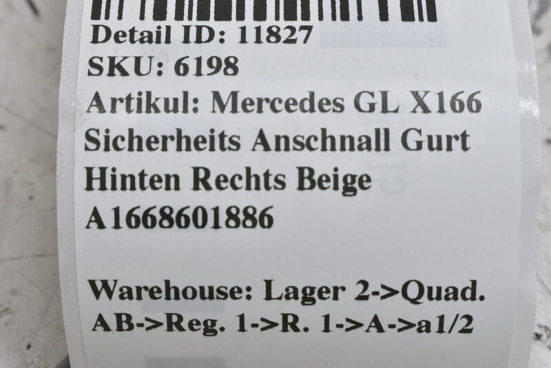 Mercedes GL X166 Sicherheits Anschnall Gurt 3RD Hinten Rechts Beige A1668601886 Bild 5