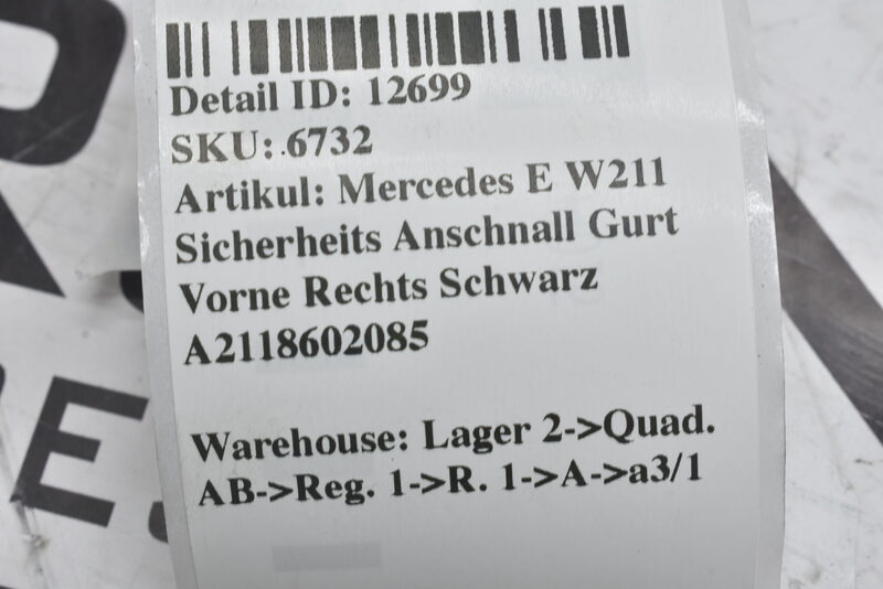 Mercedes E W211 Sicherheits Anschnall Gurt Vorne Rechts Schwarz A2118602085 Bild 6