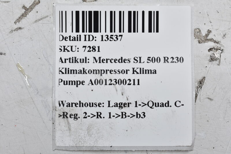 Mercedes SL 500 R230  Klimakompressor Klima Pumpe A0012300211 Bild 5