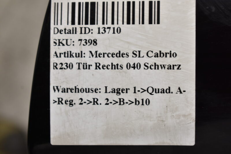 Mercedes SL Cabrio R230  Tür Rechts 040 Schwarz Bild 5