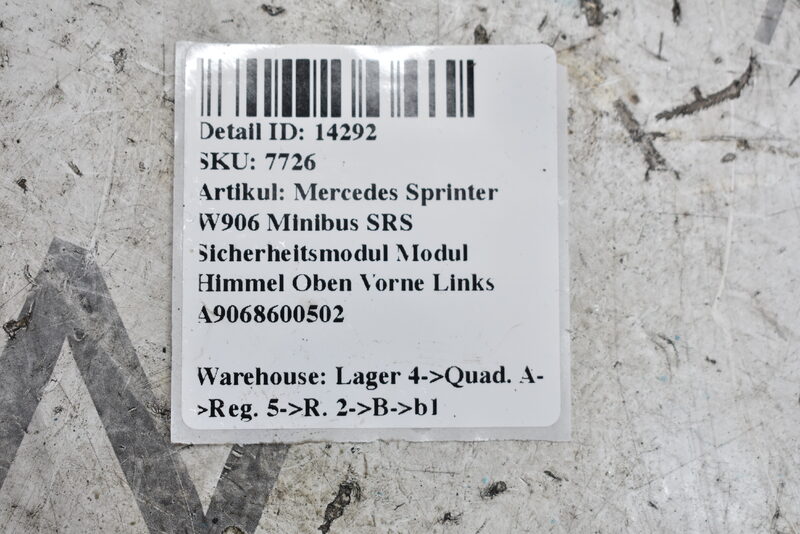 Mercedes Sprinter W906 SRS Sicherheitsmodul Himmel Oben Vorne Links A9068600502 Bild 6
