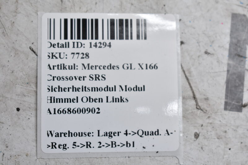 Mercedes GL X166  SRS Sicherheitsmodul Modul Himmel Oben Links A1668600902 Bild 5