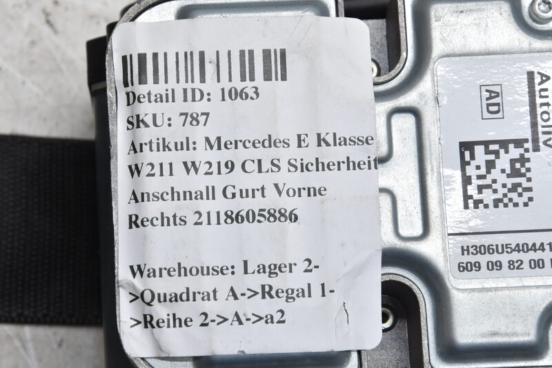 Mercedes E W211 W219 CLS Sicherheits Anschnall Gurt Vorne Rechts 2118605886 Bild 7
