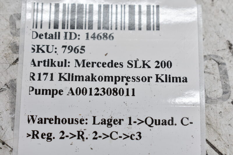 Mercedes SLK 200 R171  Klimakompressor Klima Pumpe A0012308011 Bild 5