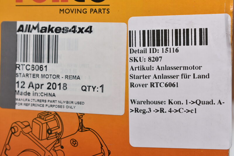 Anlassermotor Starter Anlasser für Land Rover RTC6061 Bild 5