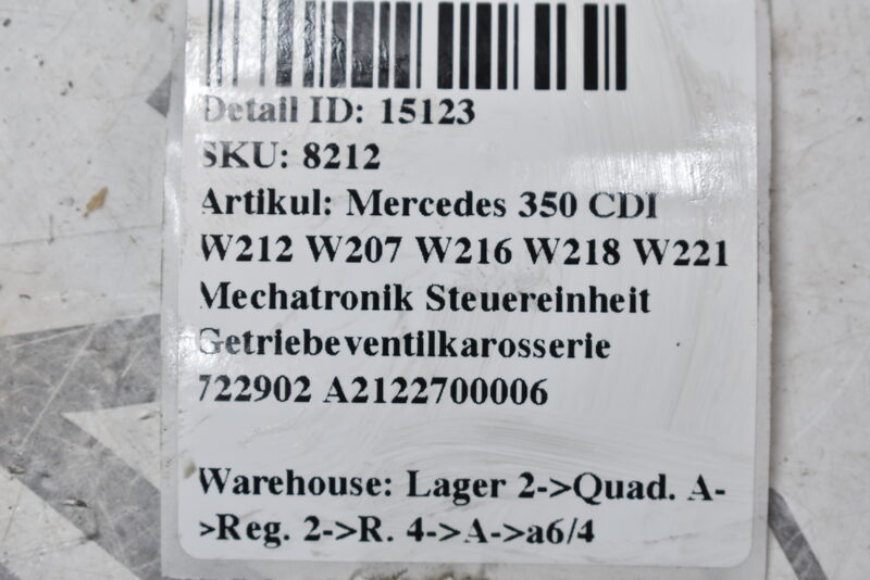 Mercedes 350 CDI W212 W221 W216 Mechatronik Getriebeventilkarosserie A2122700006 Bild 6