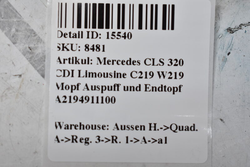 Mercedes CLS 320 CDI Limousine C219 W219 Mopf  Auspuff und Endtopf A2194911100 Bild 7