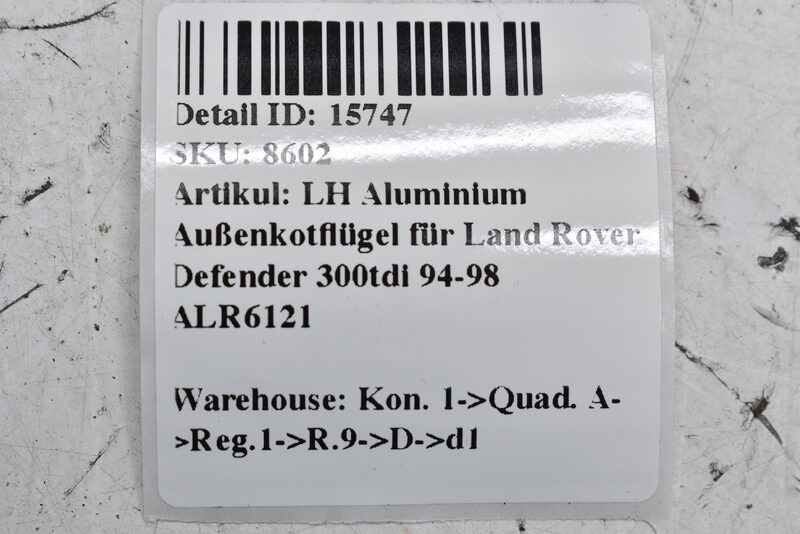 LH Aluminium Außenkotflügel für Land Rover Defender 300tdi 94-98 ALR6121 Bild 8