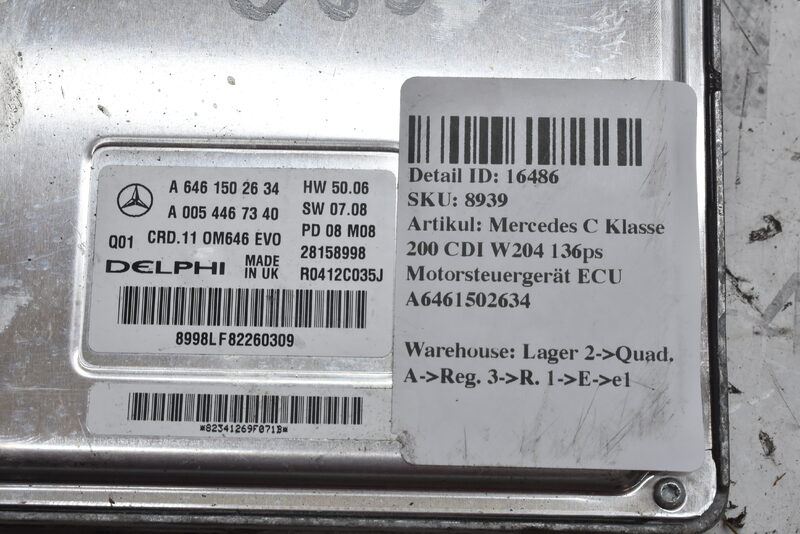 Mercedes C Klasse 200 CDI W204 136ps Motorsteuergerät ECU A6461502634 Bild 3
