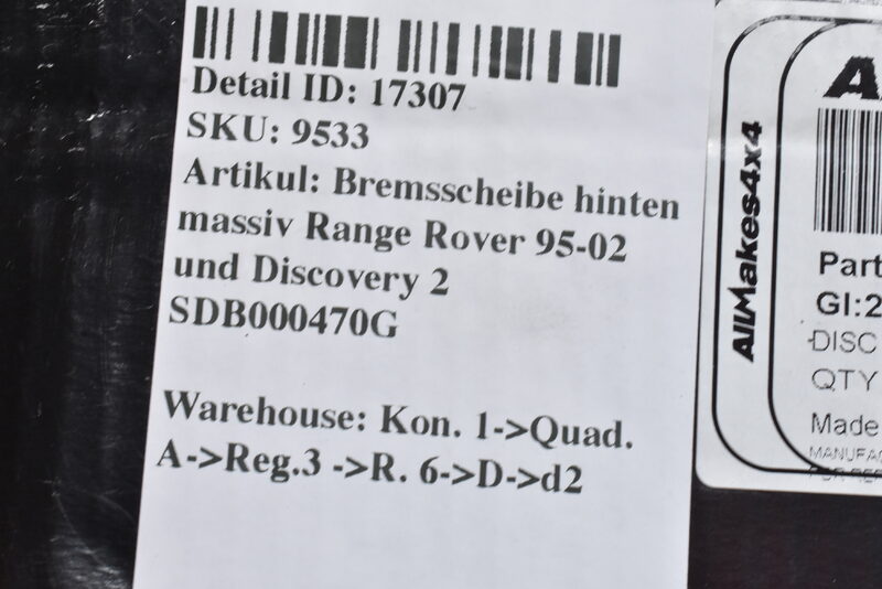 Bremsscheibe hinten massiv Range Rover 95-02 und Discovery 2 SDB000470G Bild 5