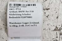 BMW 5er F10  Sitzheizung Schalter Bedienfeld  924970801 Bild 5