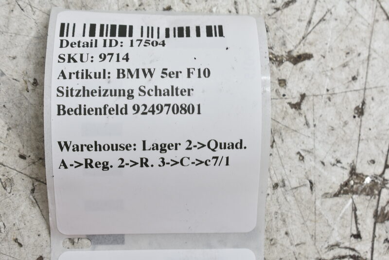 BMW 5er F10  Sitzheizung Schalter Bedienfeld  924970801 Bild 5